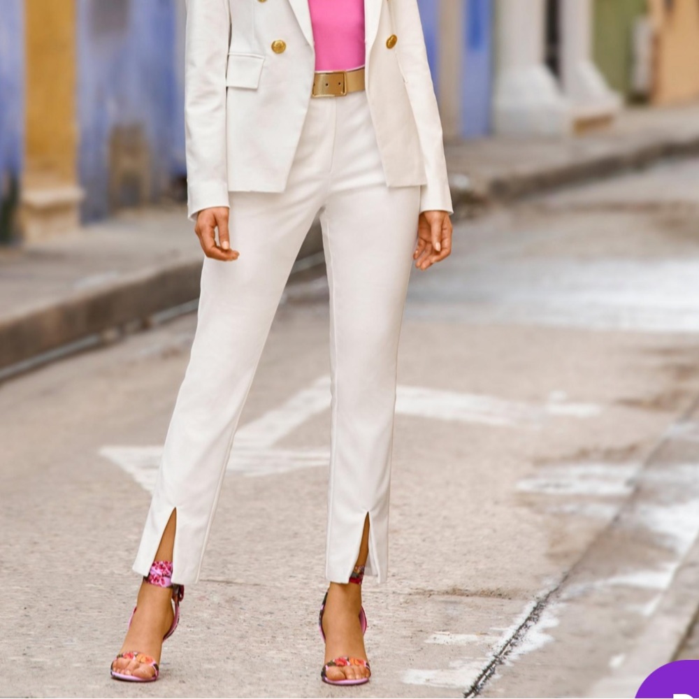 Boston proper Newport Modern Slim Straight Leg Slit Front Trouser pant ivory